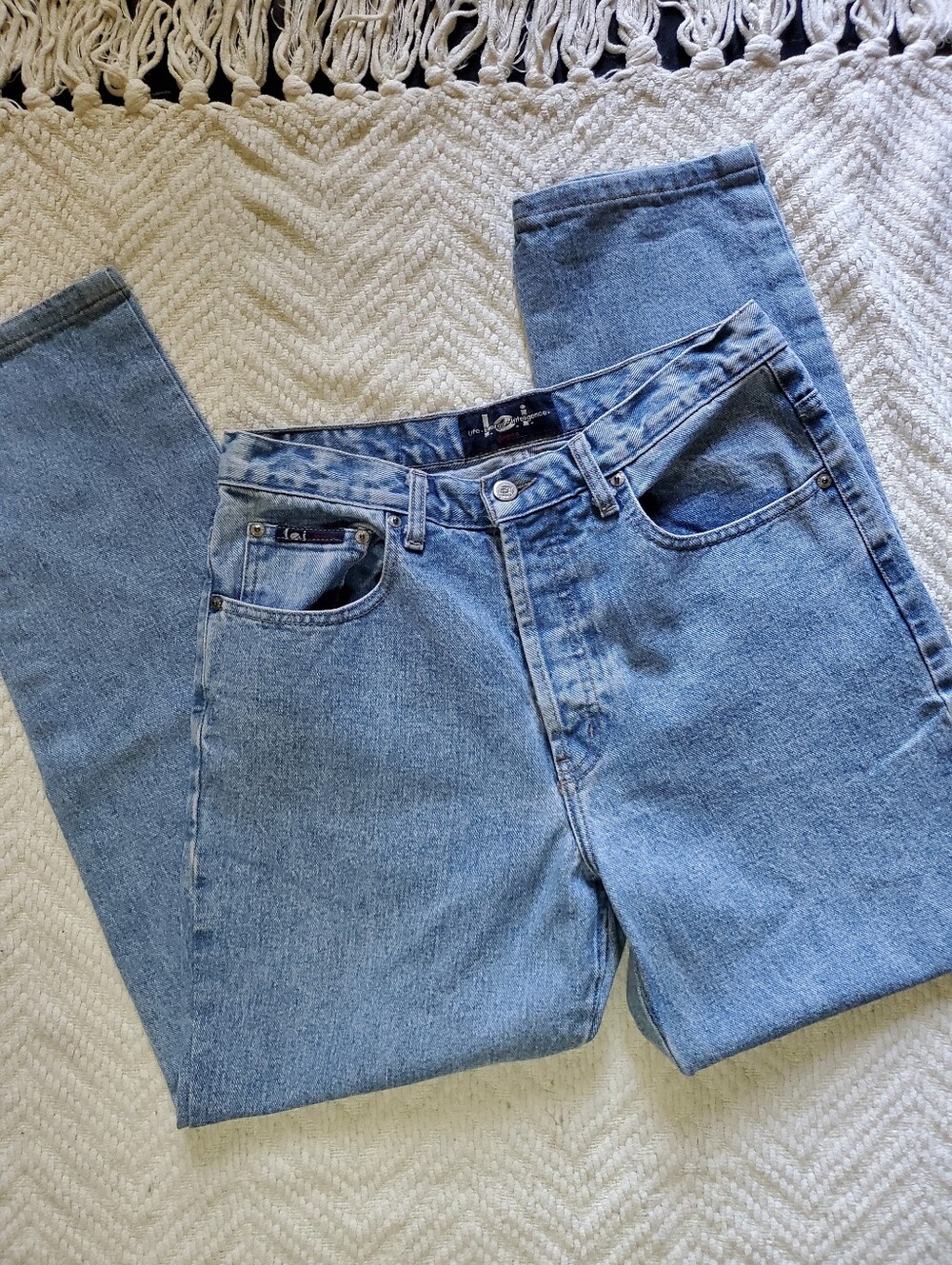 Vintage Y2K L.e.i. Light Wash Mom Jeans, Straight Tapered Leg, Juniors 11